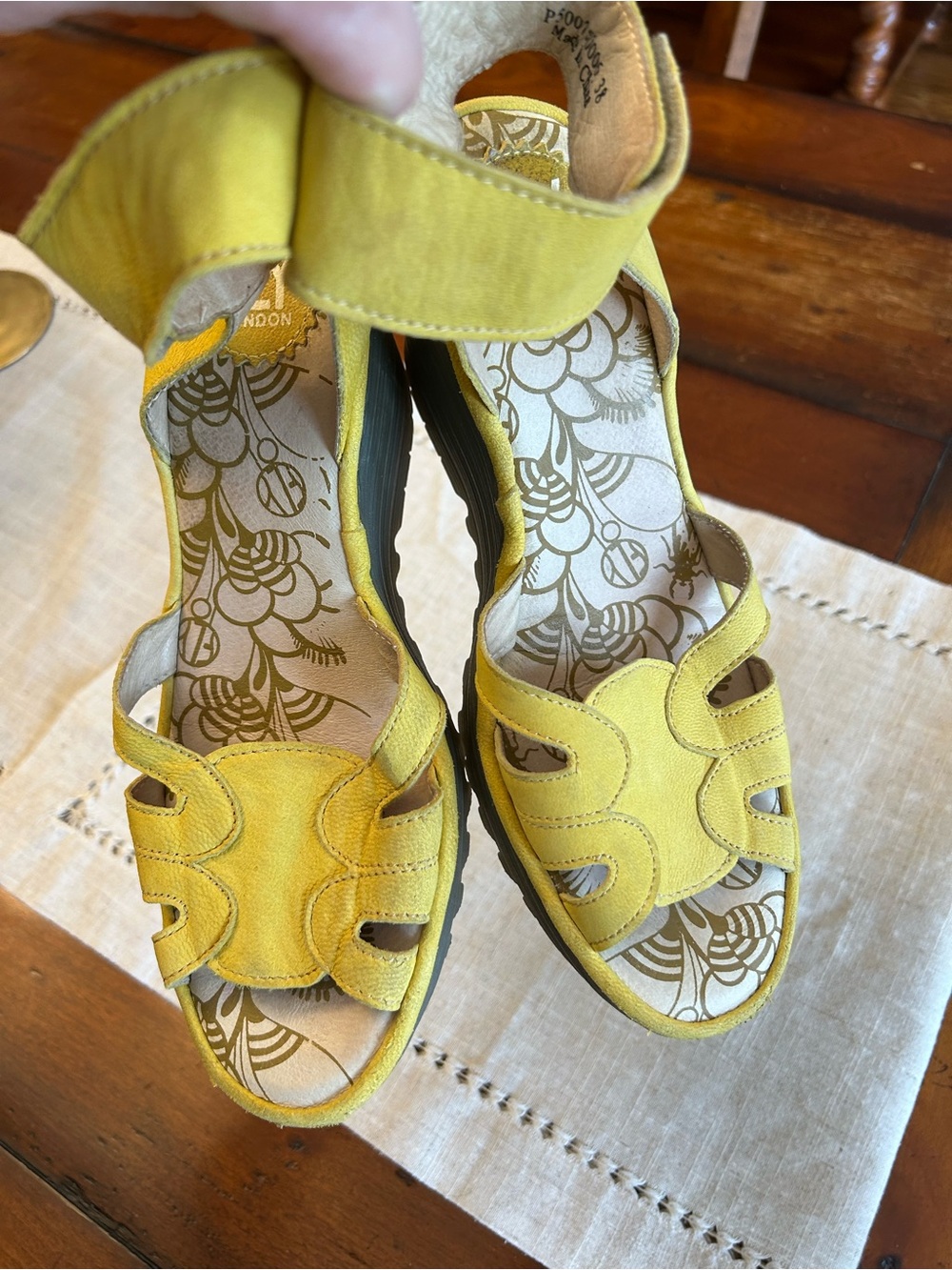Fly London Yellow Women's Wedge Sandals - Picture 4 of 7
